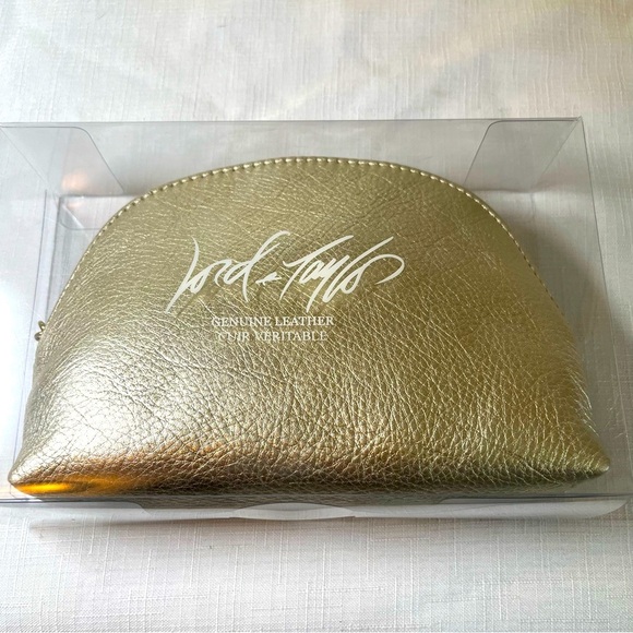 NEW Lord & Taylor Metallic LEATHER Cosmetic Bag with Textured Finish - Picture 1 of 7